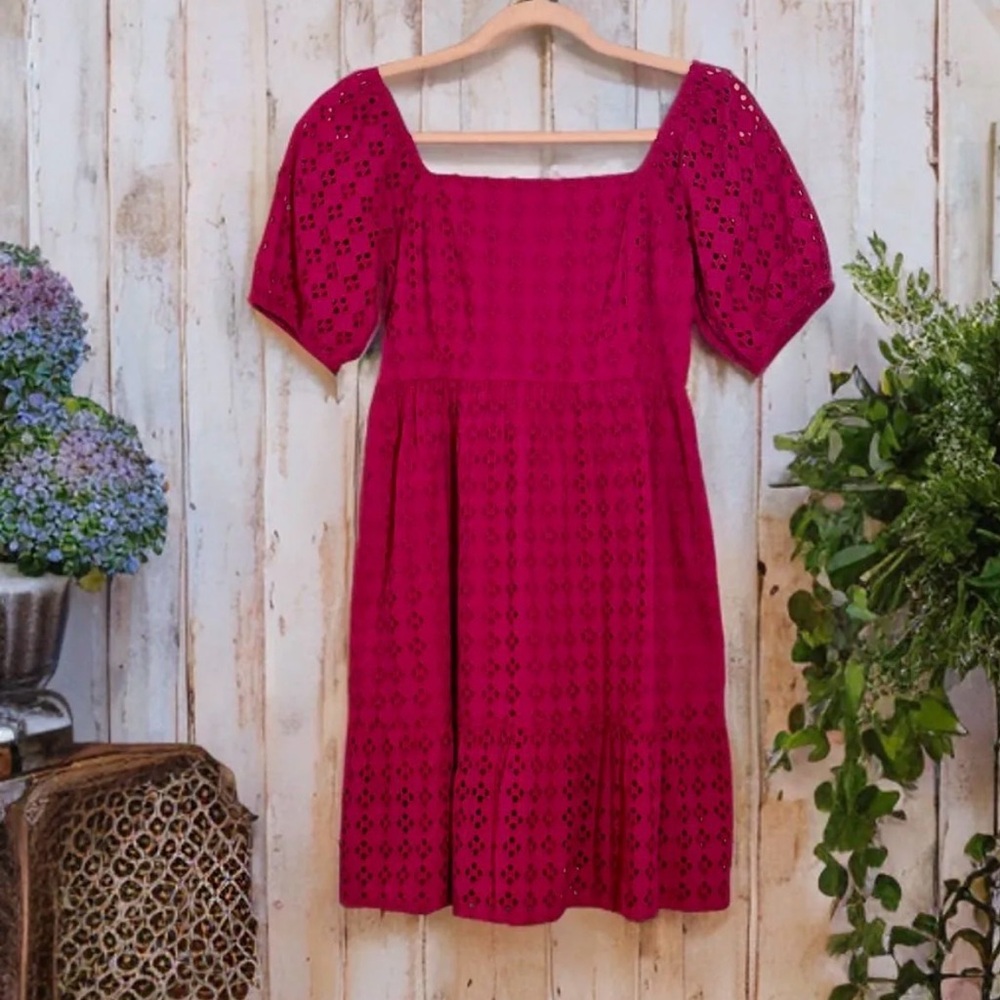 NWT NWT La Blanca Cotton Fuchsia Eyelet Puff Sleeve Babydoll Dress Size XS & S